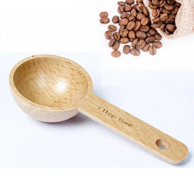Coffee Tea Sugar - ملعقة قياس خشبية محمولة من خشب